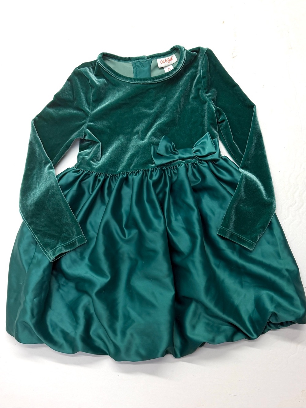 Cat & Jack Deep Emerald Velvet and Satin Party Dress for Girls